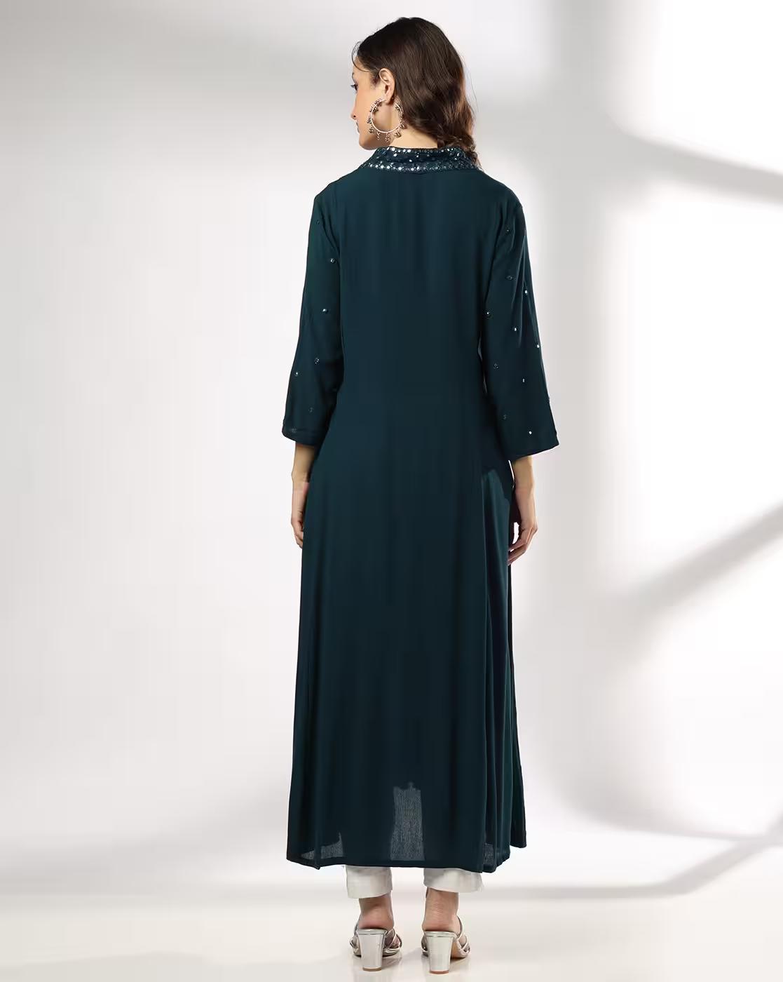 MIRROR EMB A LINE FLARED FESTIV, TEAL, S