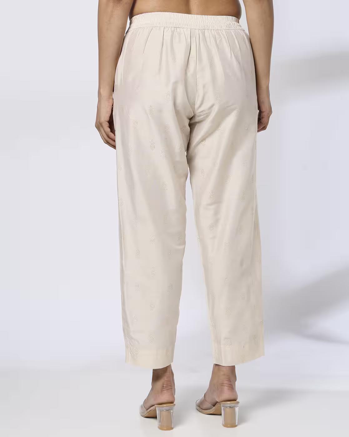PRINTED STRAIGHT PANT, CREAM, M