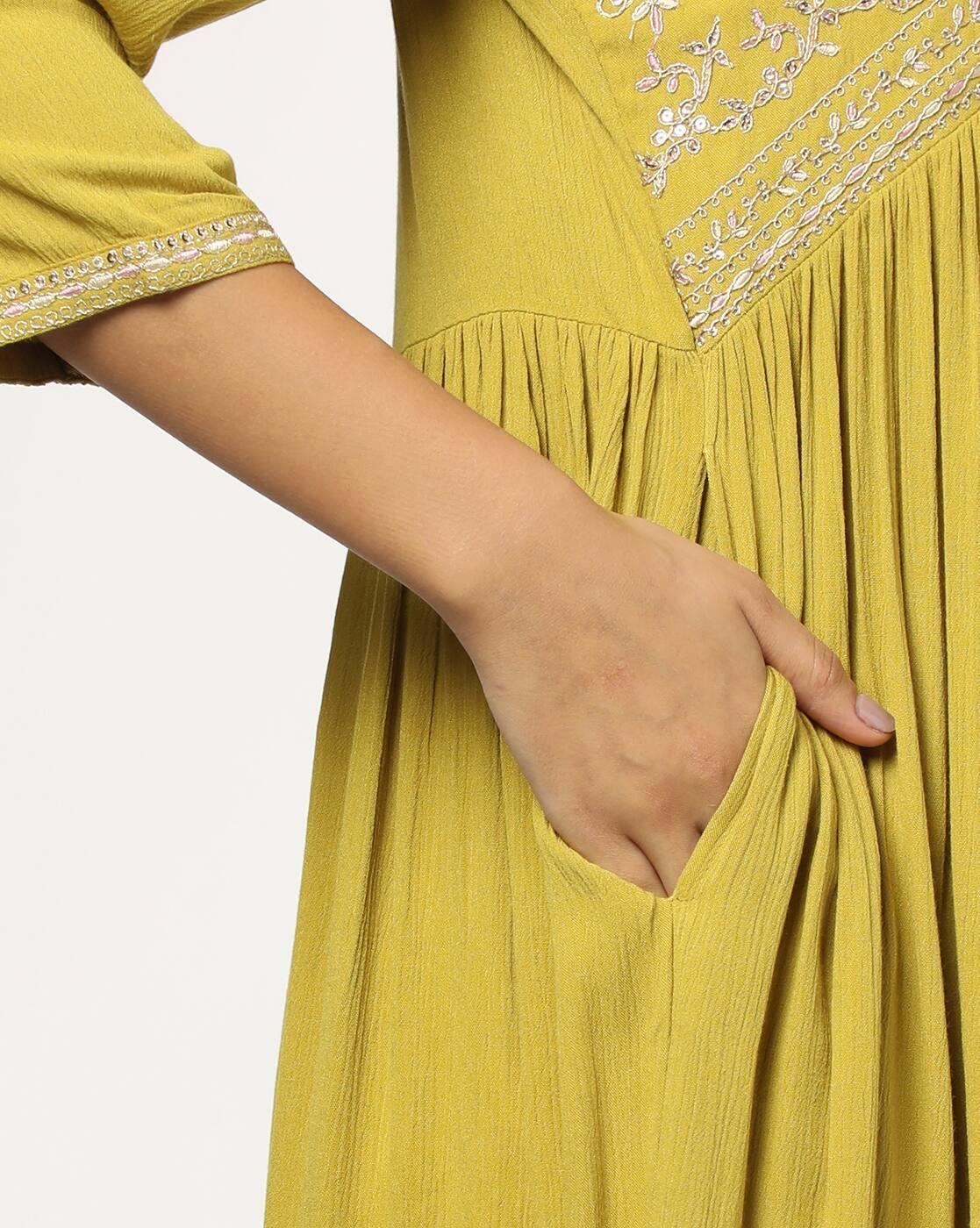 SLANTED EMPIRE SEAM KURTA, LIME, L