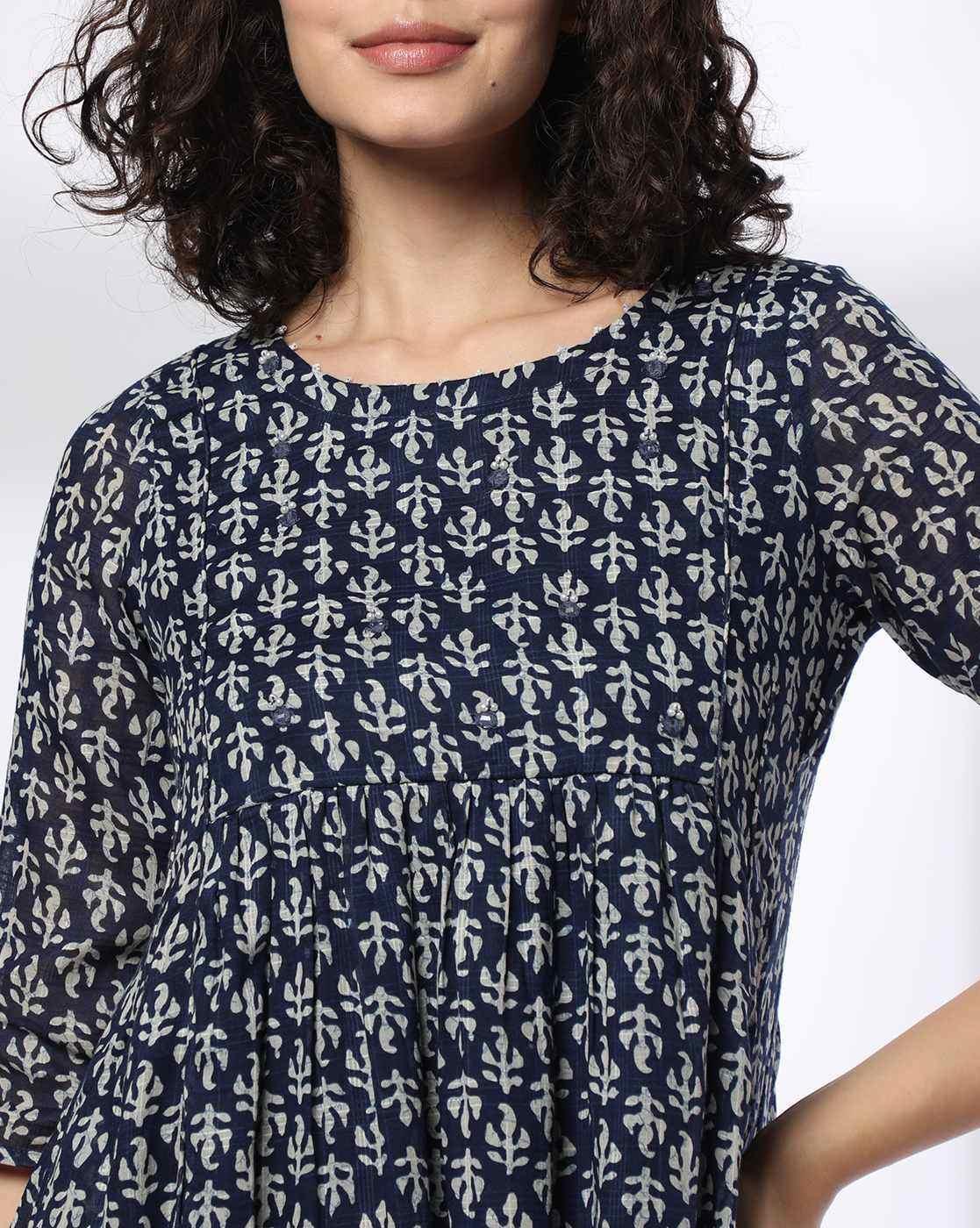 ROUND NECK PANELLED PRINTED K, INDIGO, L