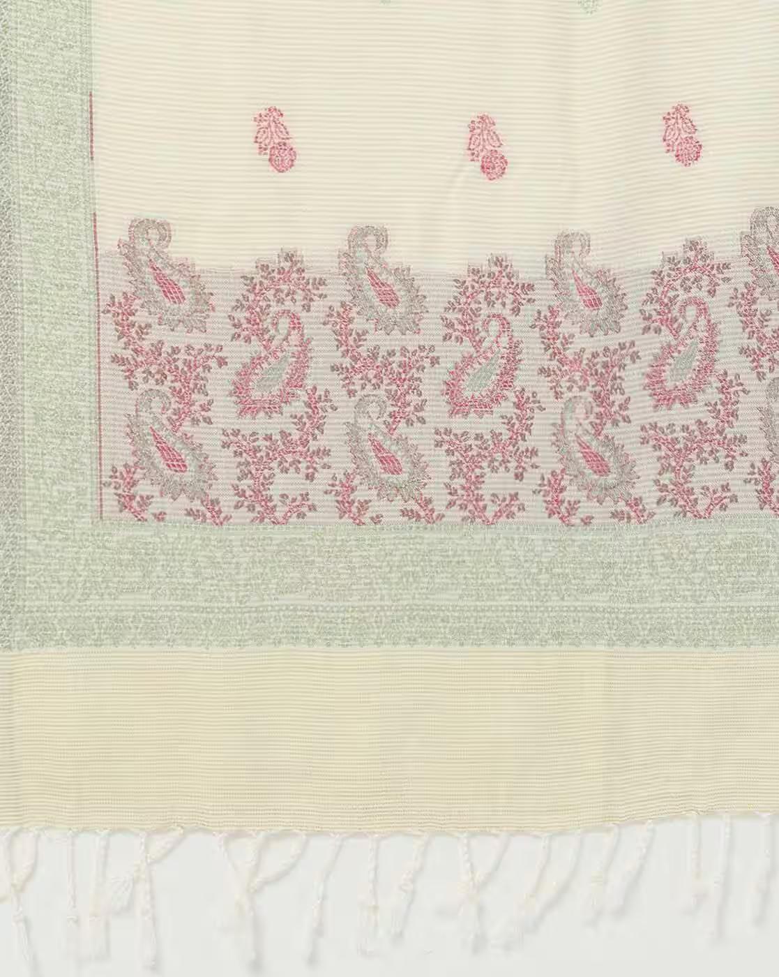 PAISLEY BORDER SHAWL, OFF WHITE, FS