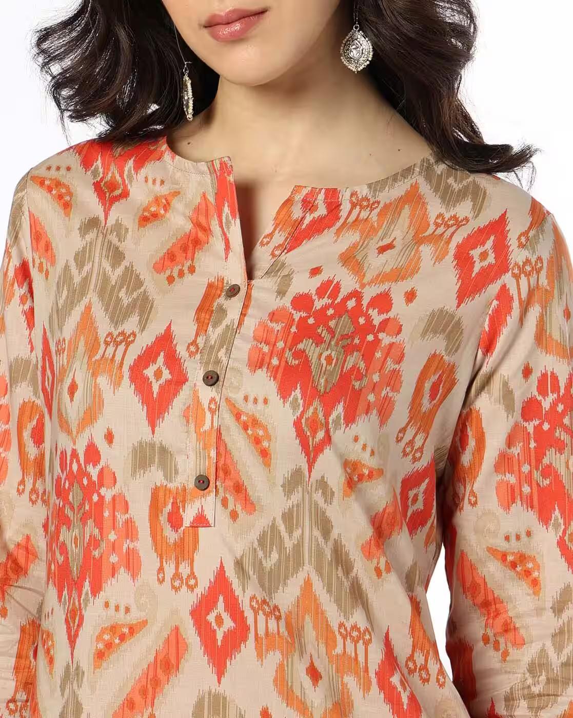 BIG IKKAT TONAL PRT KUR, BEIGE, M
