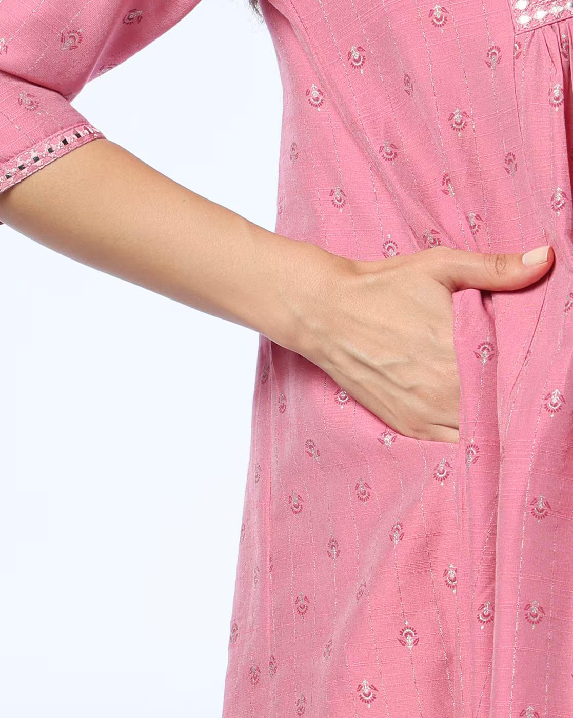 EMB YOKE GATHERED FLARED, LT. PINK, XXL