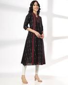 SHAWL COLLAR FESTIVE KURTA, BLACK, XS