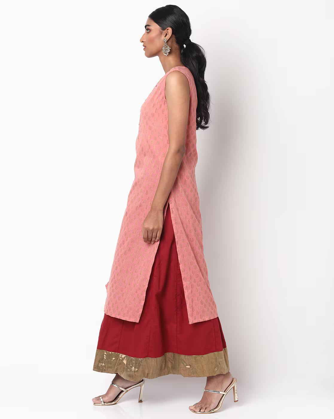 Jacquard-Woven Straight Kurta with Palazzos