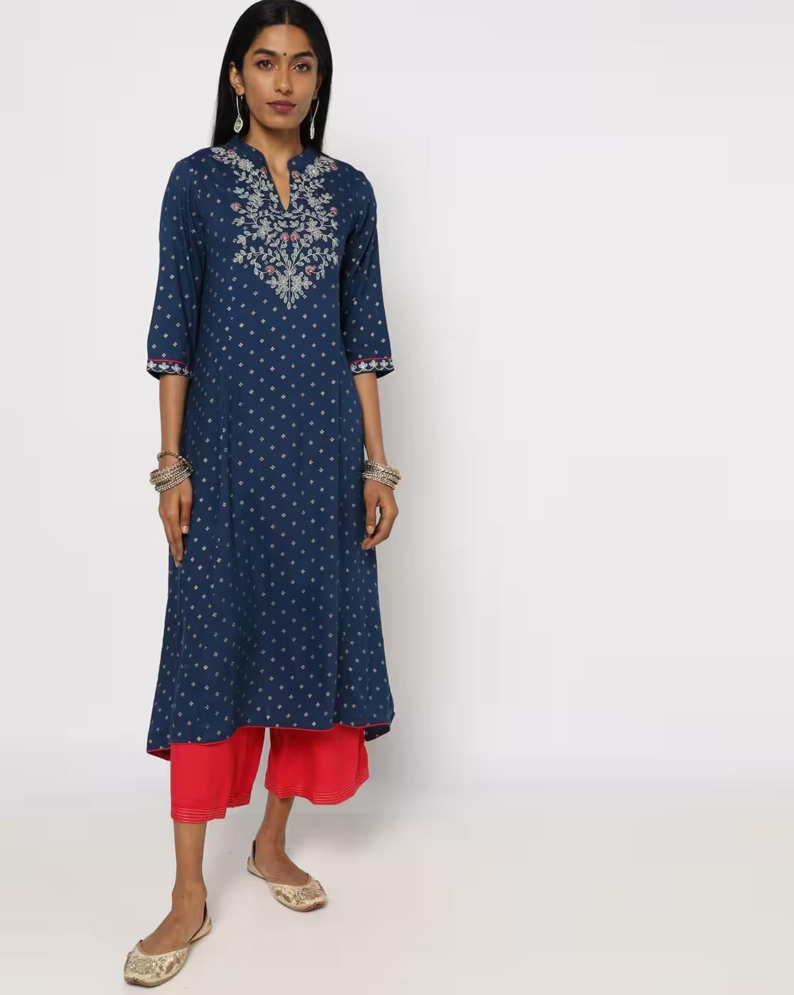 Floral Print Straight Kurta with Palazzos
