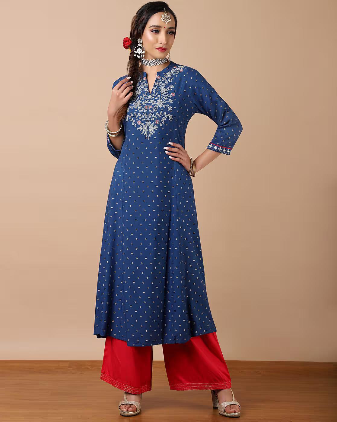 Floral Print Straight Kurta with Palazzos