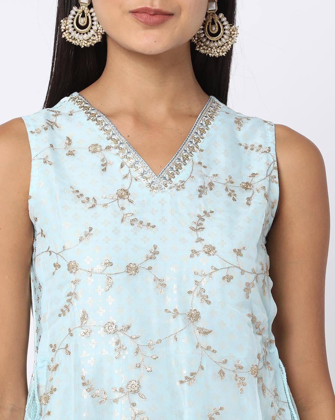 Embroidered Fit & Flare Dress with Tie-Ups