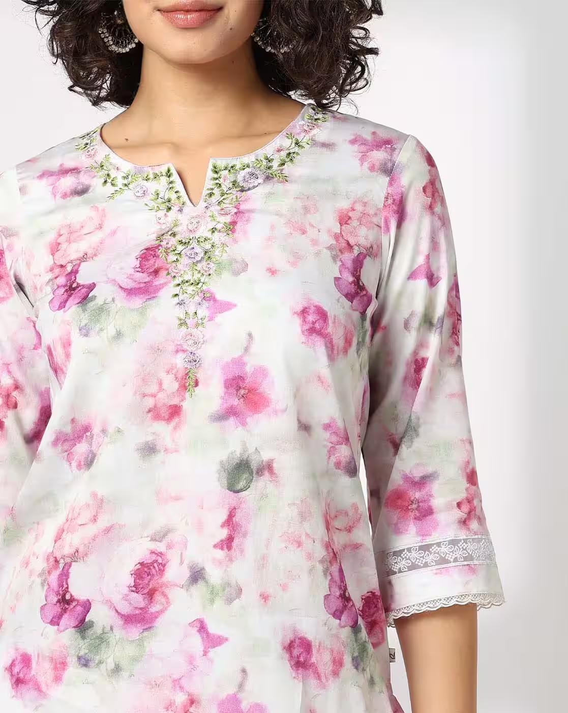 Mauve small floral, OFF WHITE, L