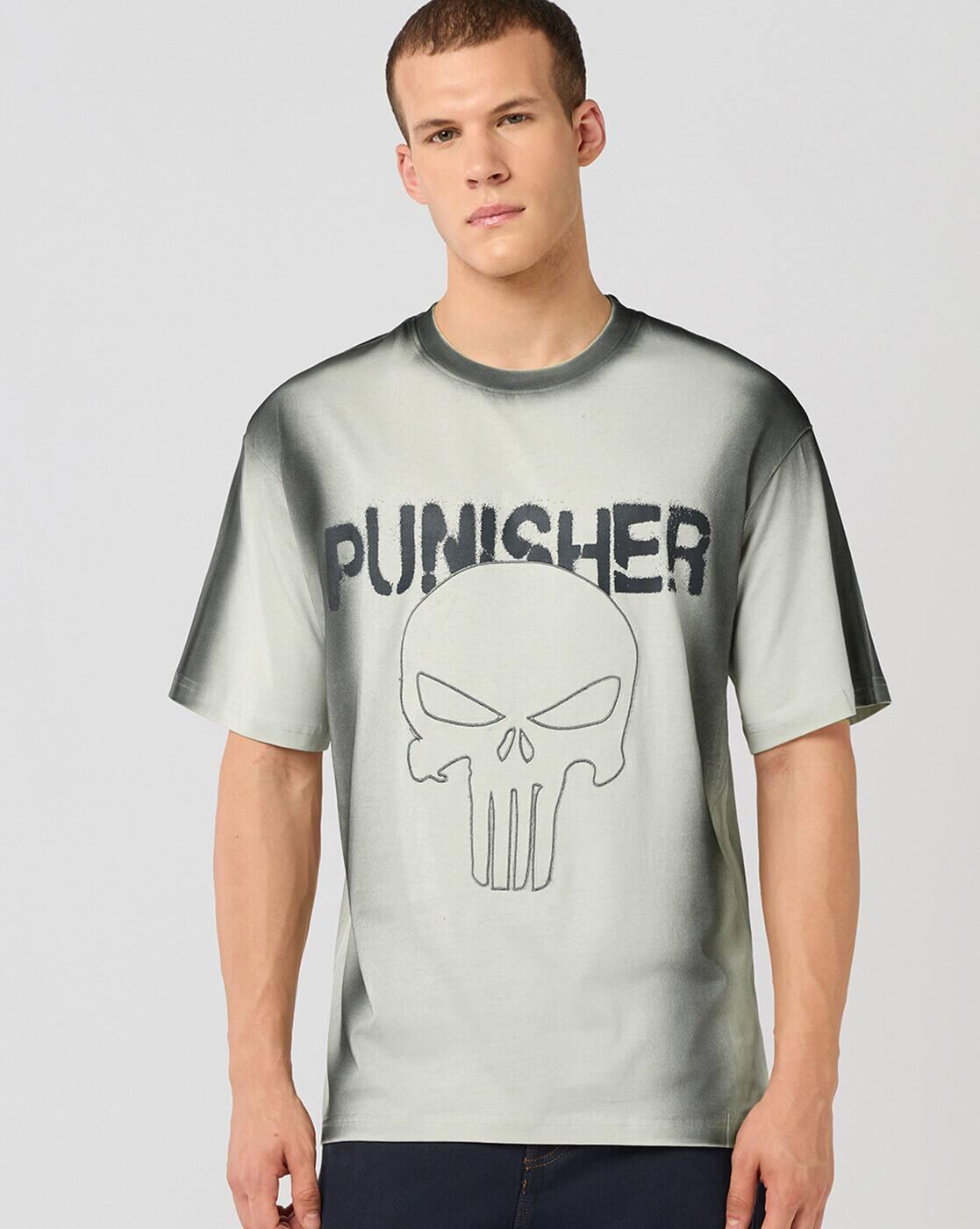 Marvel - Men's Silver Birch Grey Punisher Skull Applique Oversized T-shirt