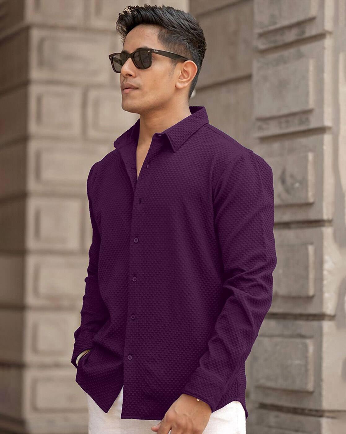 Men Regular Fit Shirt with Spread Collar