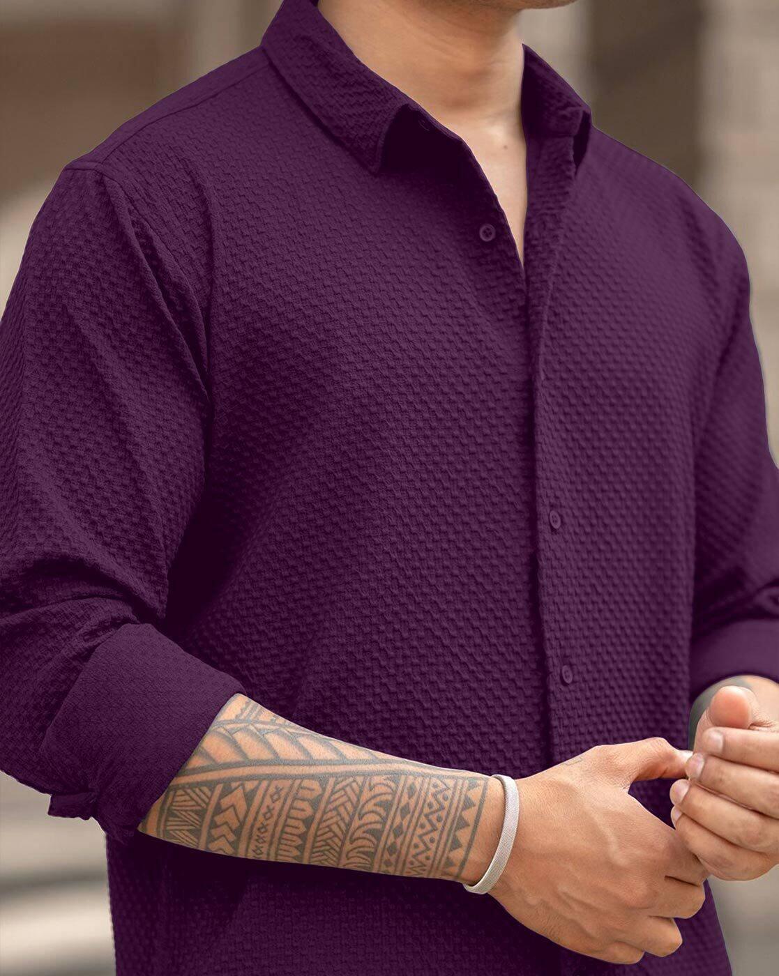 Men Regular Fit Shirt with Spread Collar
