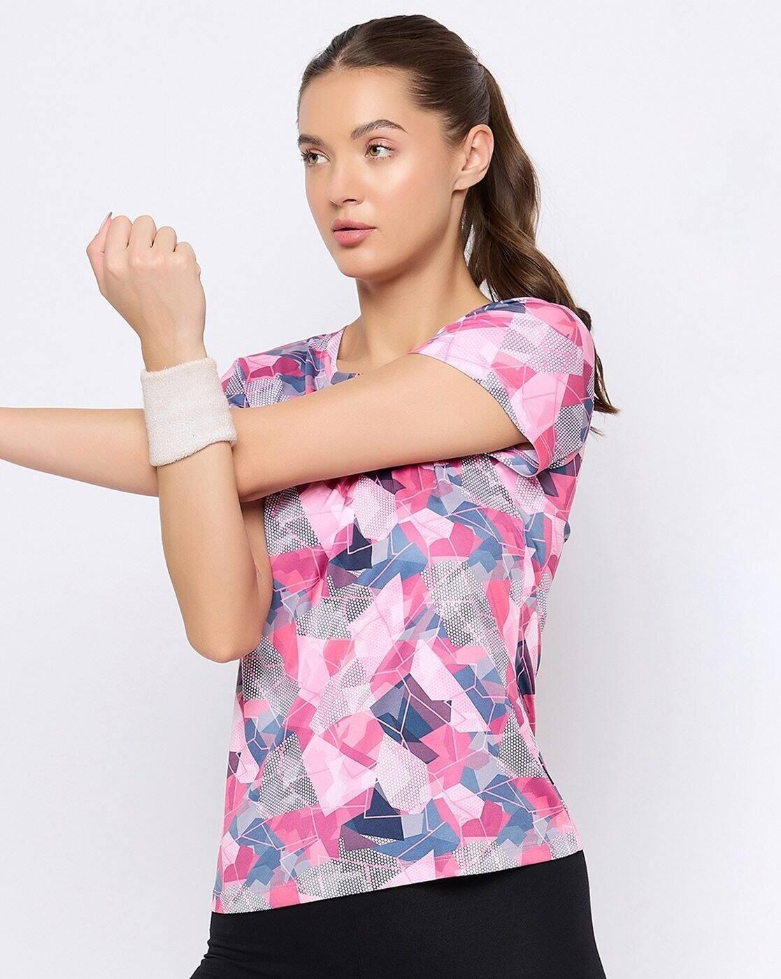 CLOVIA PRINTED ACTIVE T-SHI, SMALL, PINK