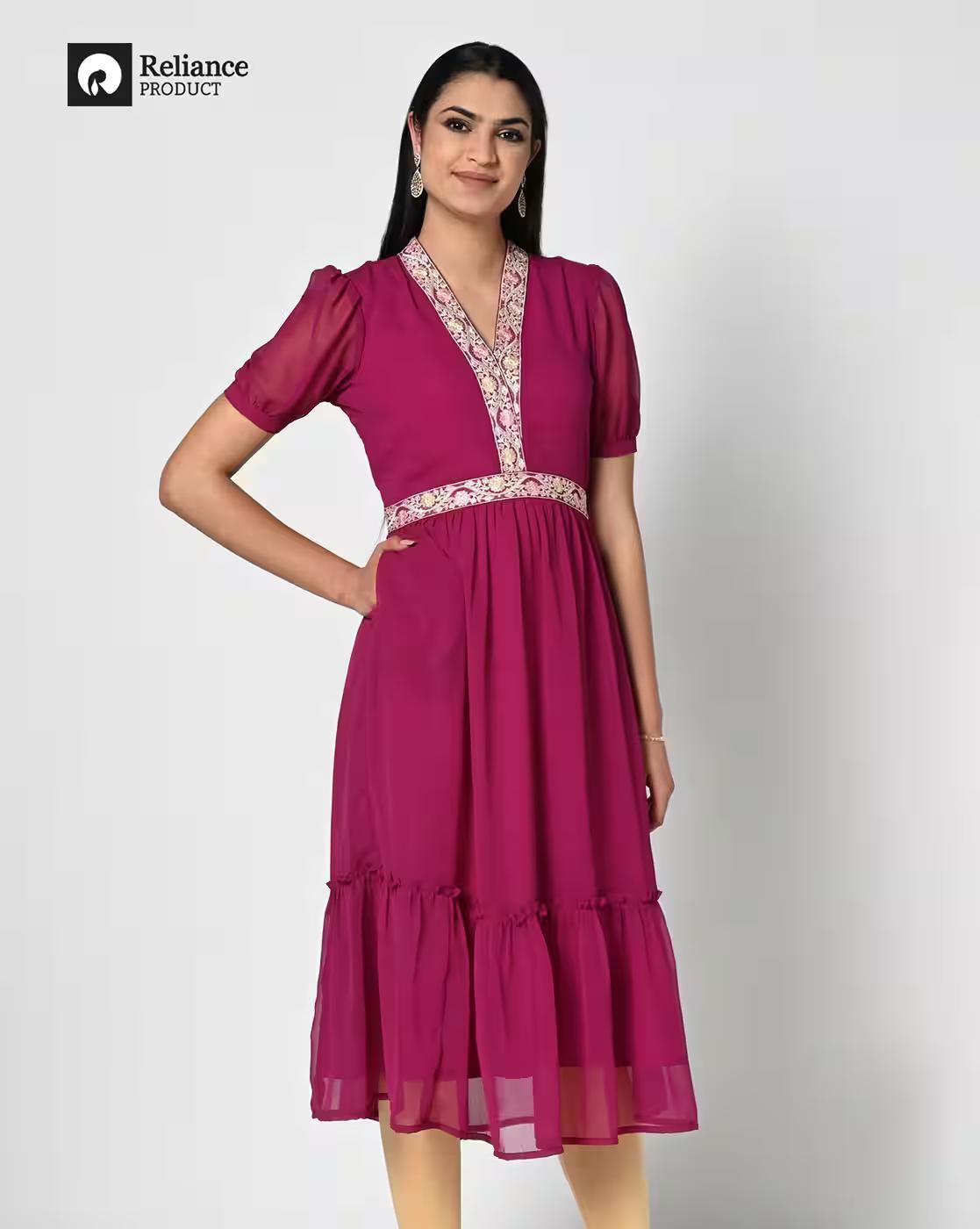 Women Embroidered Tiered Dress