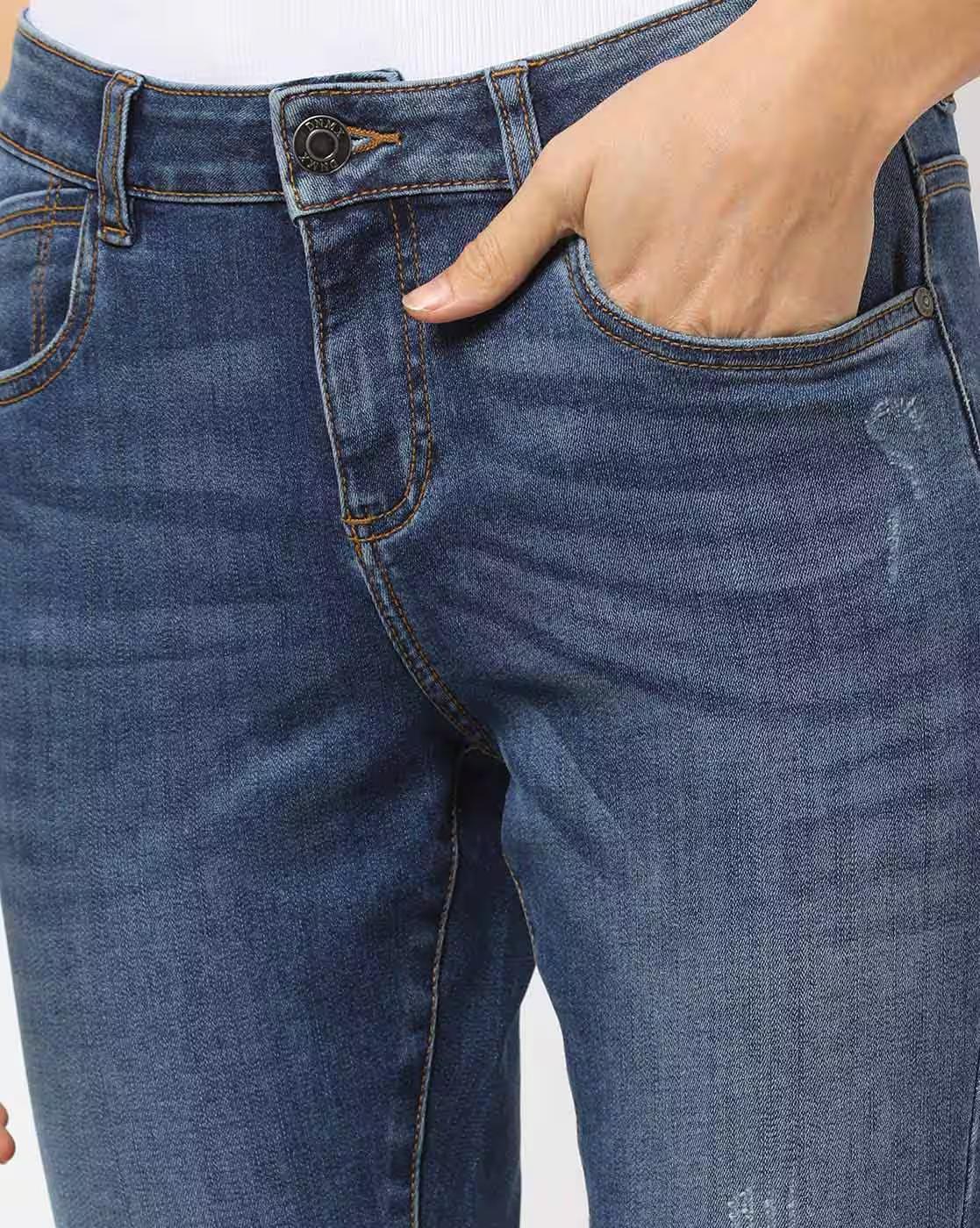 Mid-Washed Ankle-Length Jeans