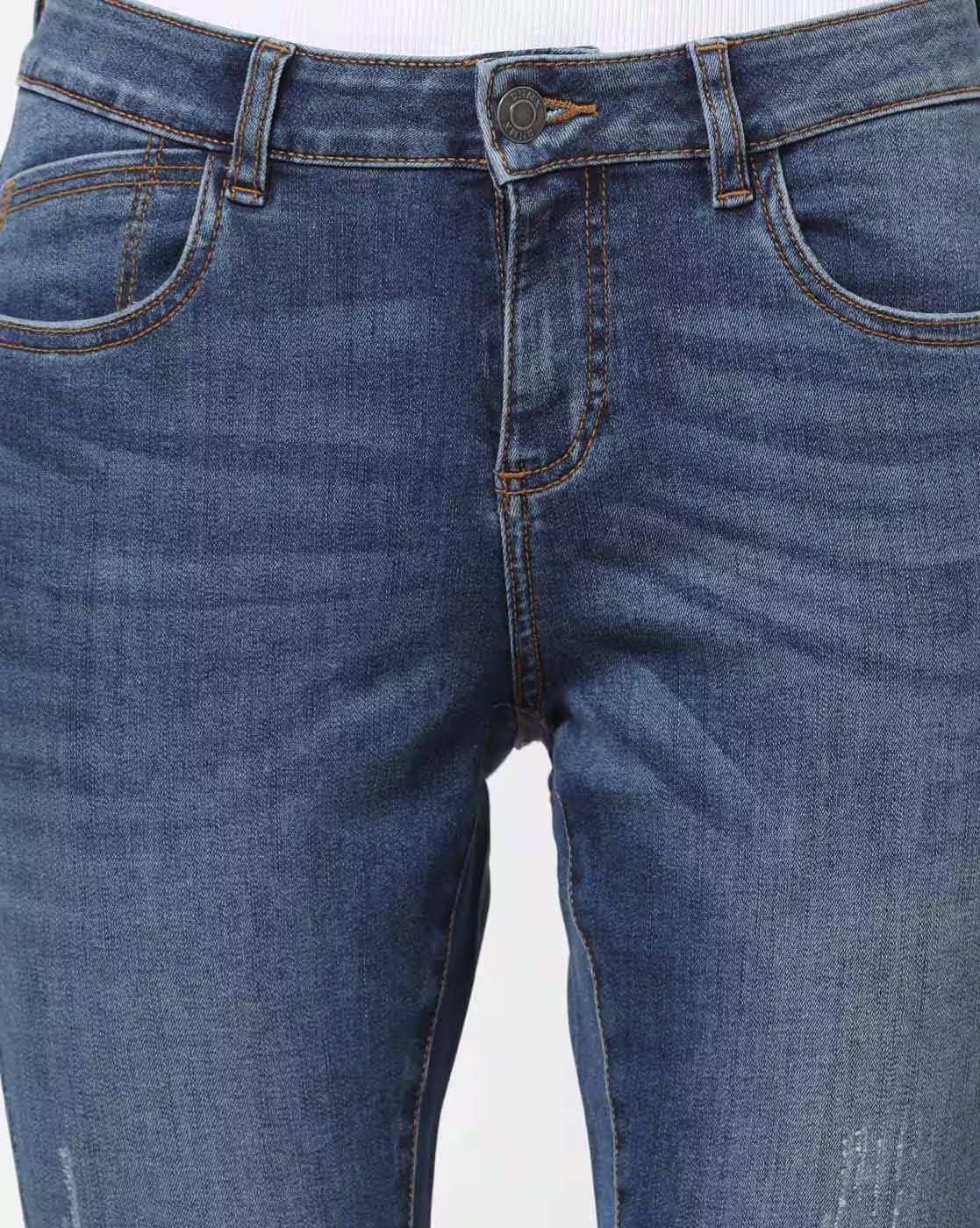 Mid-Washed Ankle-Length Jeans