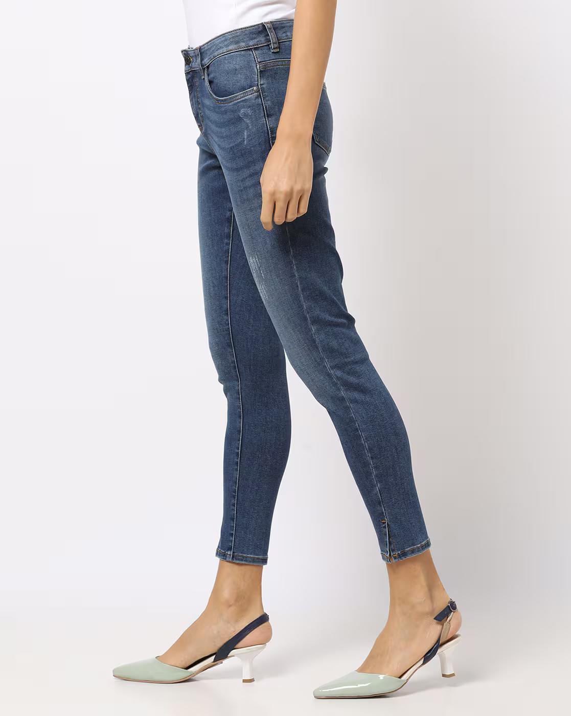 Mid-Washed Ankle-Length Jeans