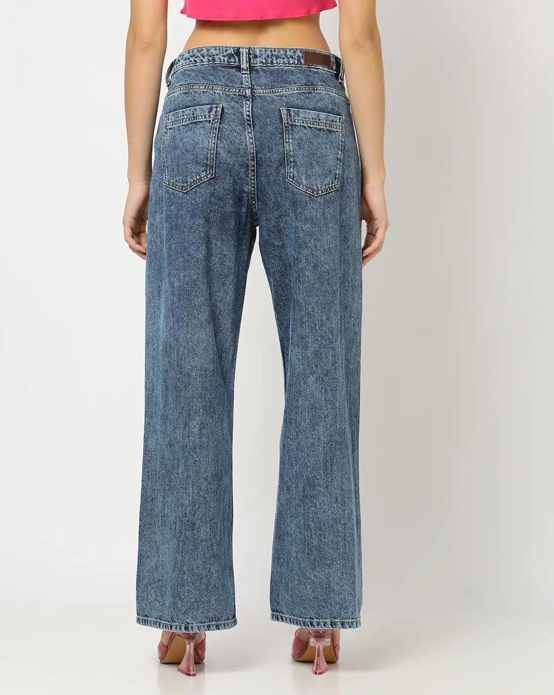 Women Mid-Wash Mid-Rise Wide-Leg Jeans