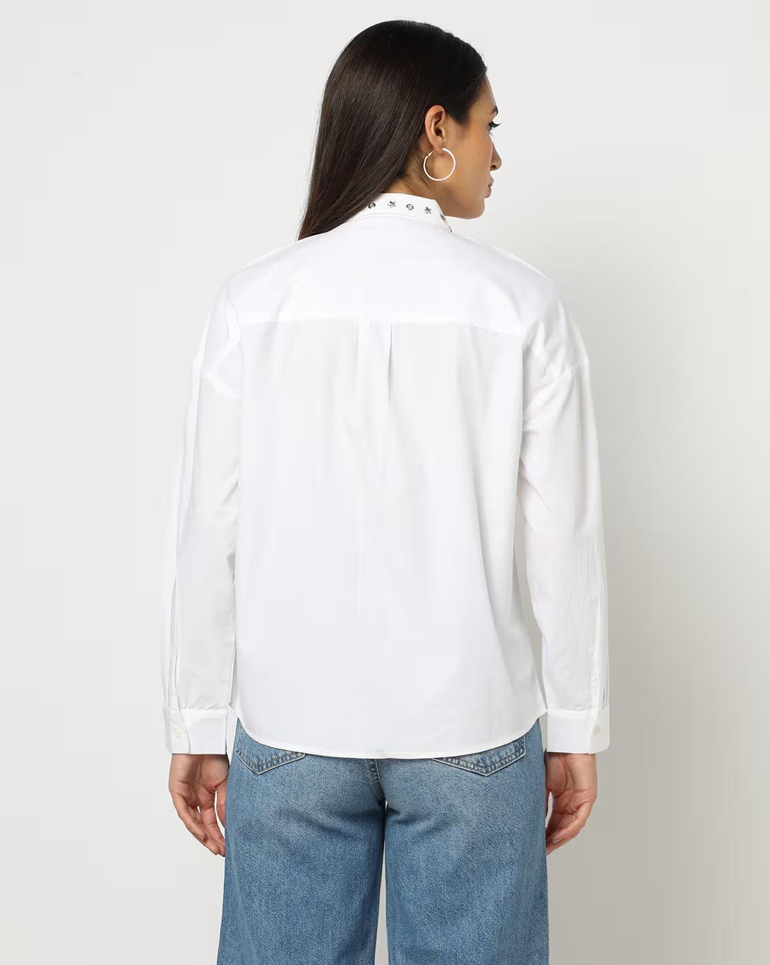 Shirt with Studs at Studded Collar