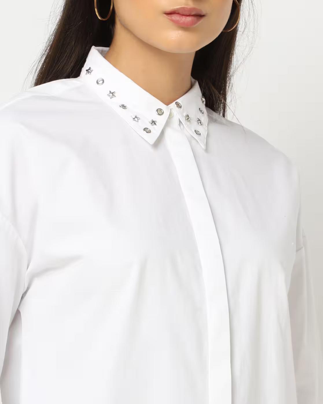 Shirt with Studs at Studded Collar