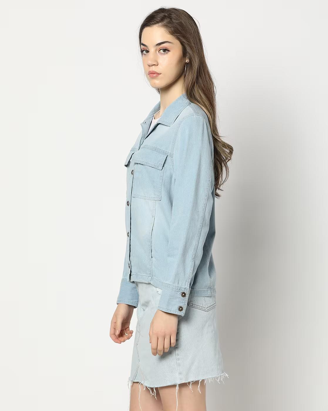 Washed Denim Shacket with Flap Pockets