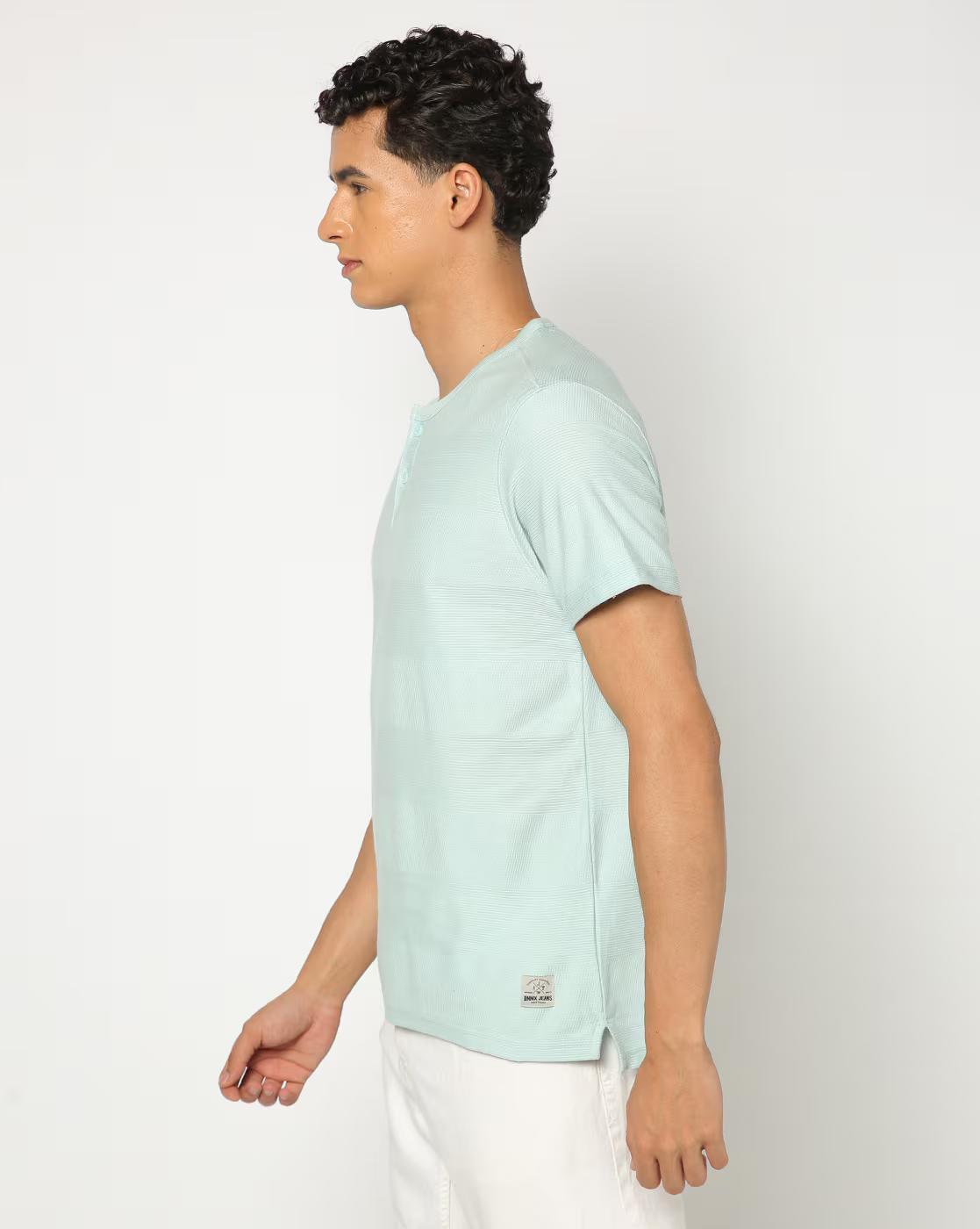 HS SHORT PLACKET HENLEY, LT. BLUE, S