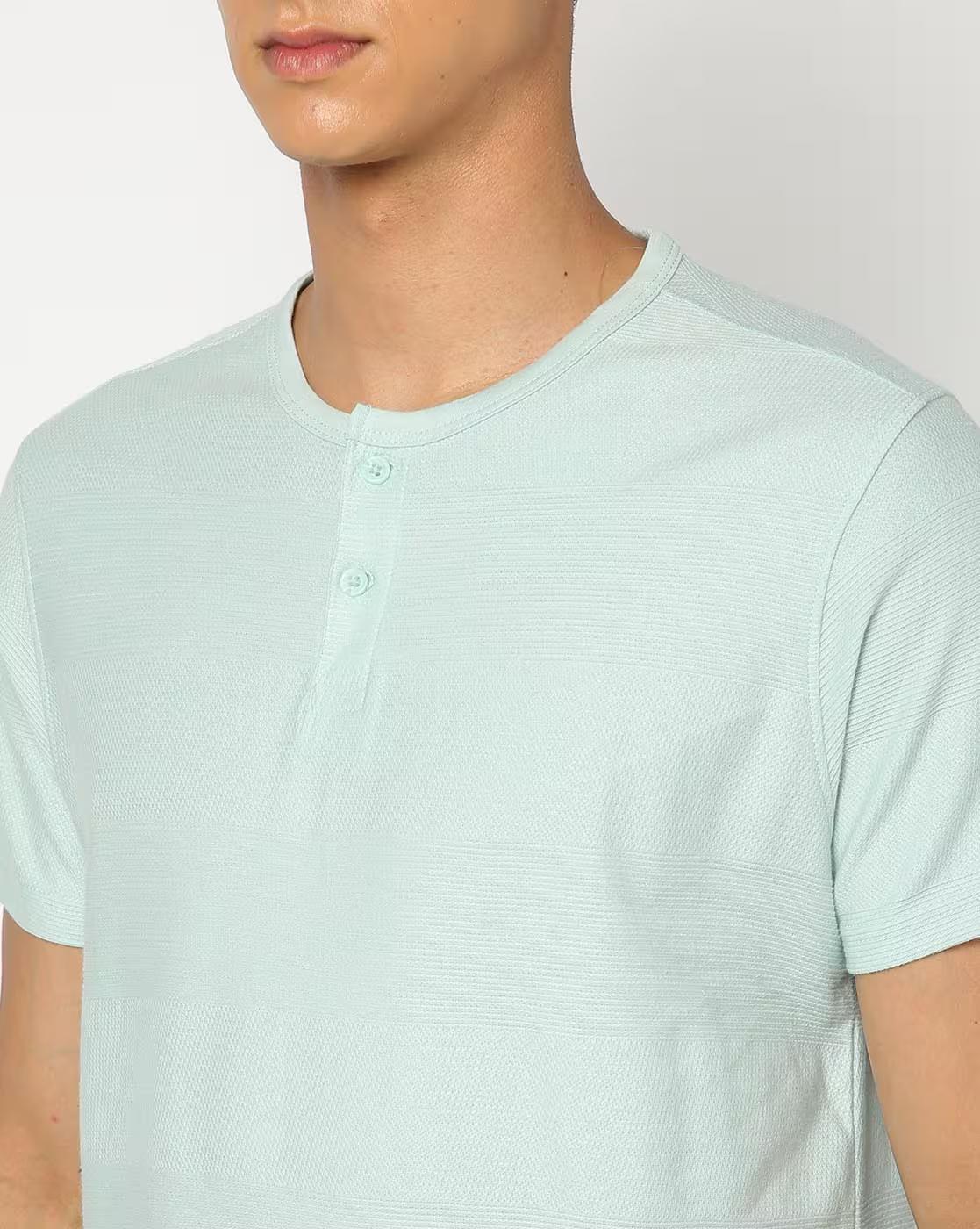 HS SHORT PLACKET HENLEY, LT. BLUE, S