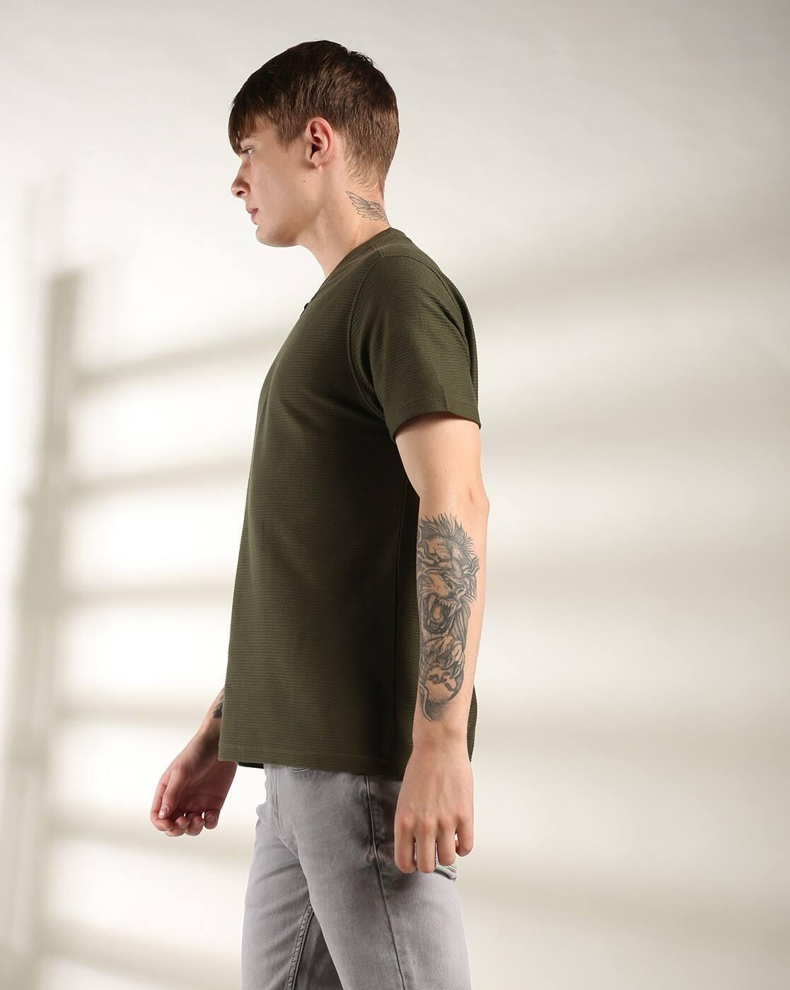 Henley Tshirt Apr24, OLIVE, XL