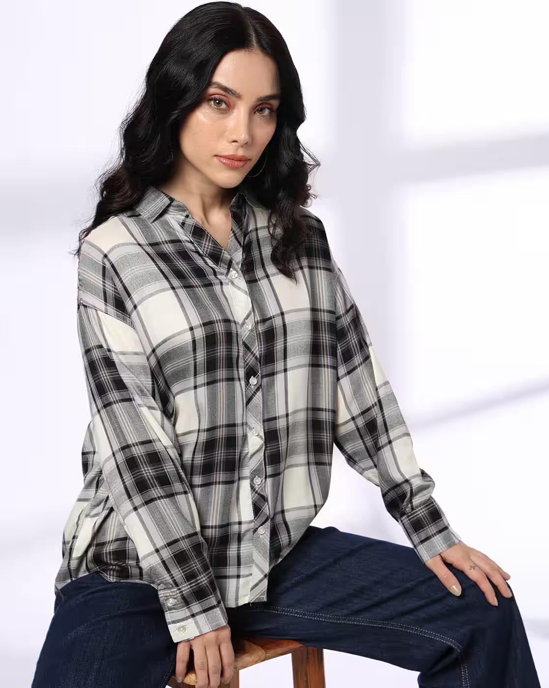 OVERSIZED CHECK SHIRT WITH DRO, BLACK