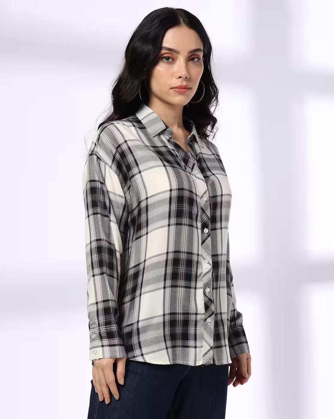 OVERSIZED CHECK SHIRT WITH DRO, BLACK