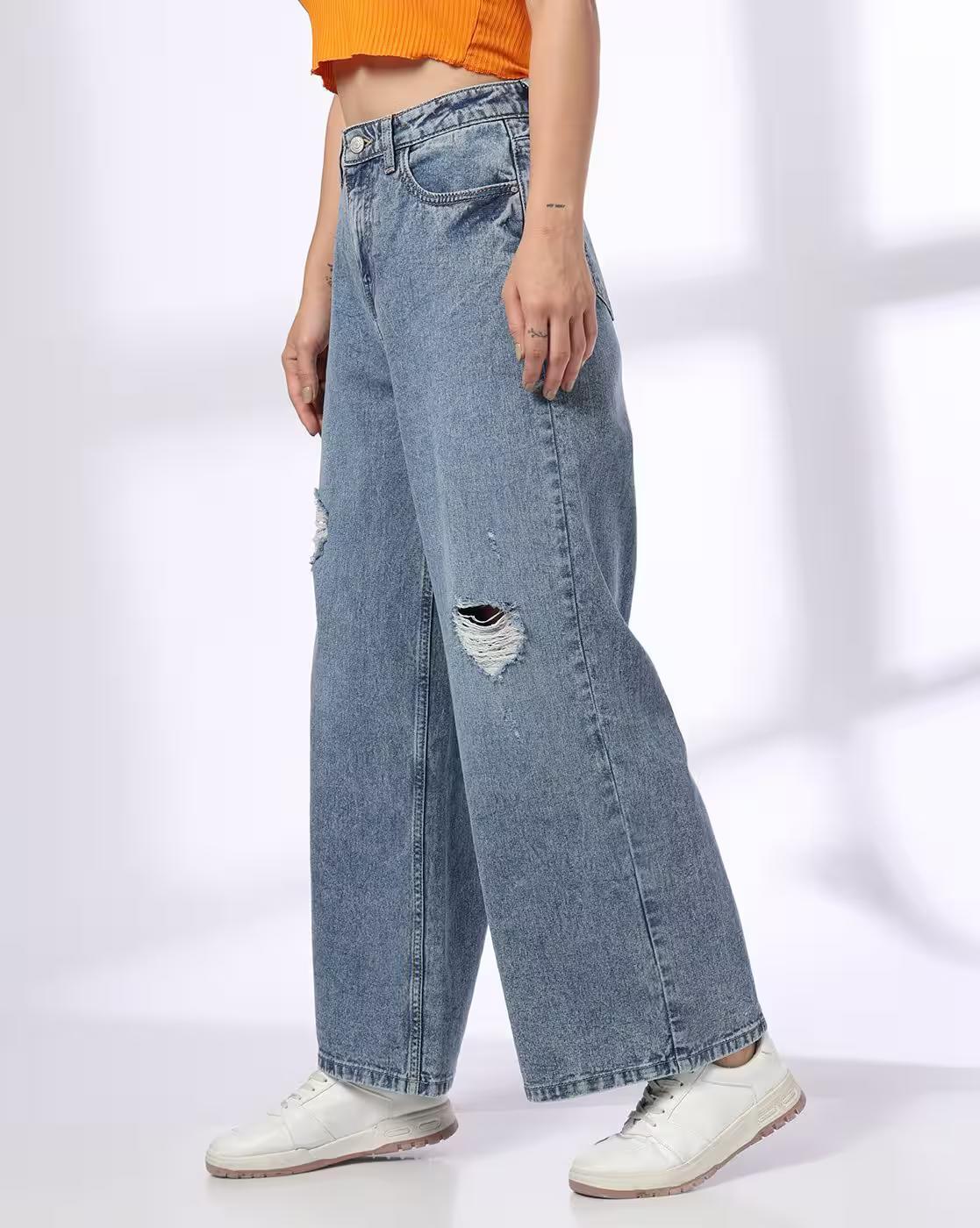Mid Rise Ankle Length Wide, LT. BLUE, 30