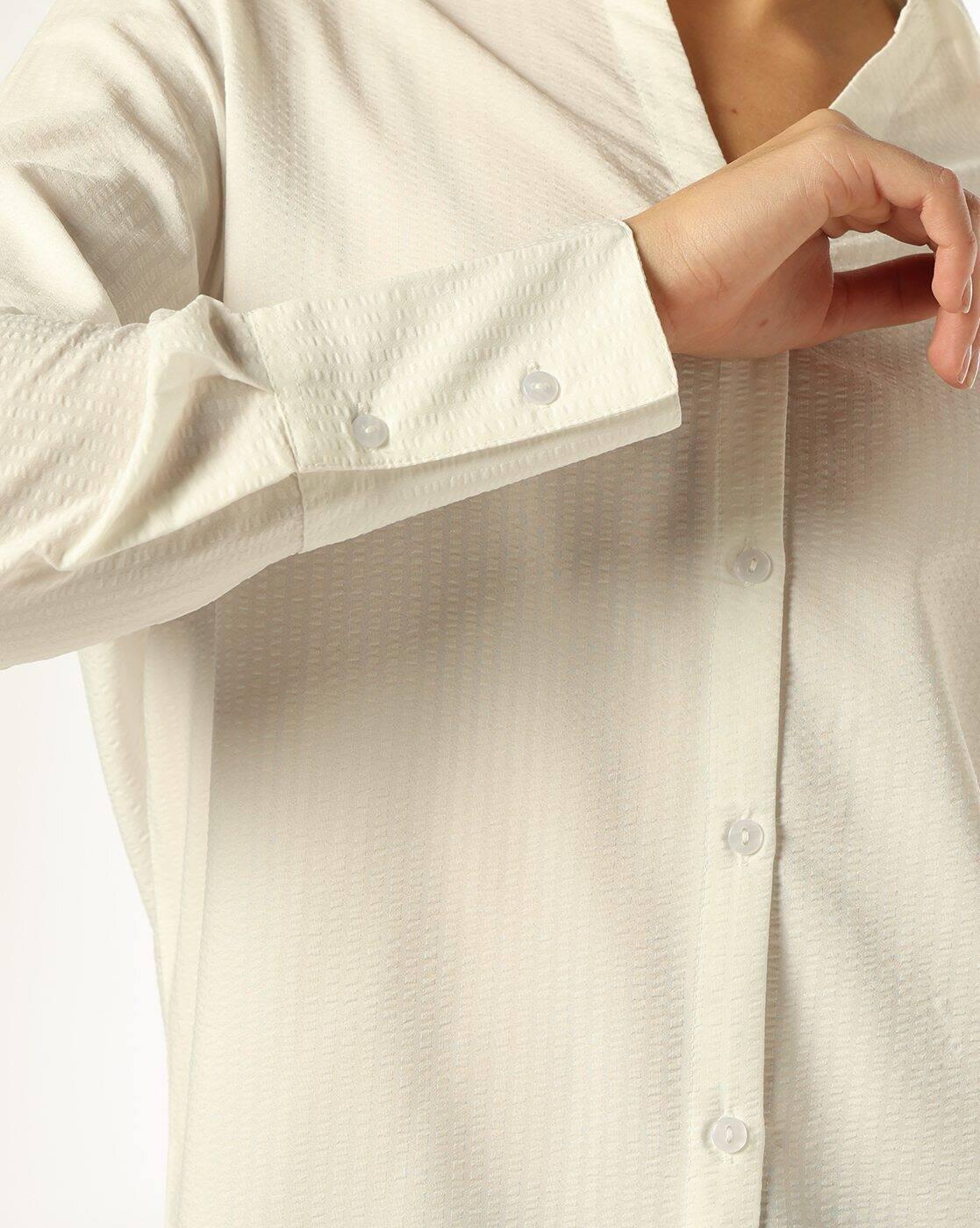 SOLID SEERSUCKER SHIRT WITH WI, WHITE, L