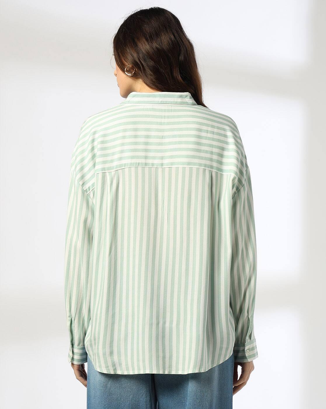 Stripe Shirt with Patch Pocket, GREEN, S