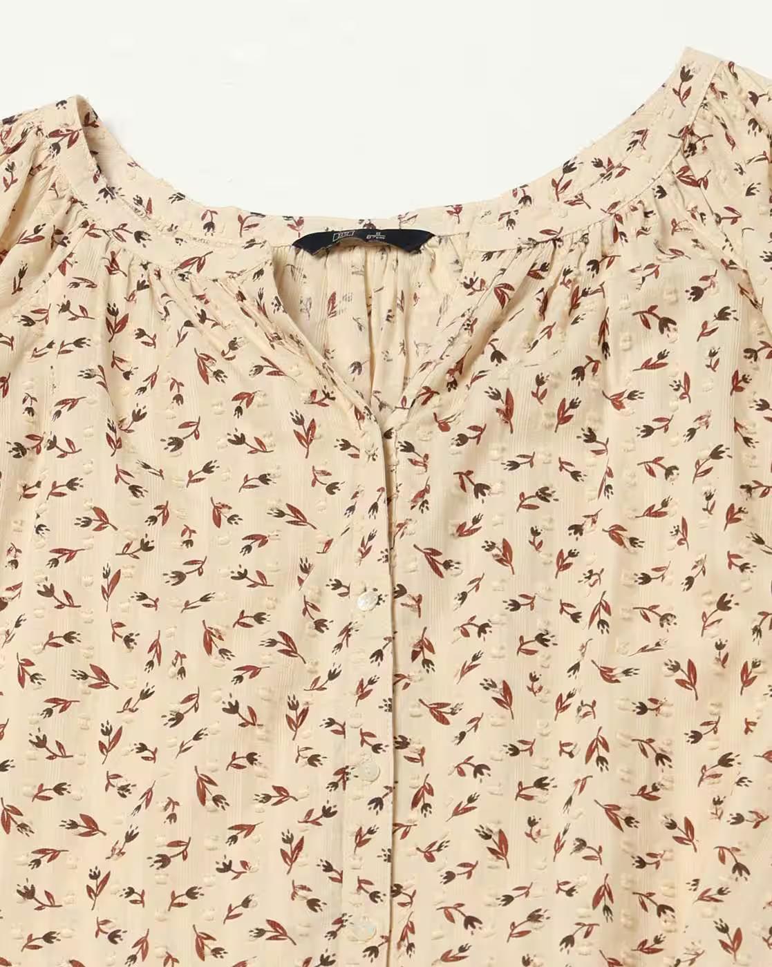 Button Down Top with Raglan, BROWN, L