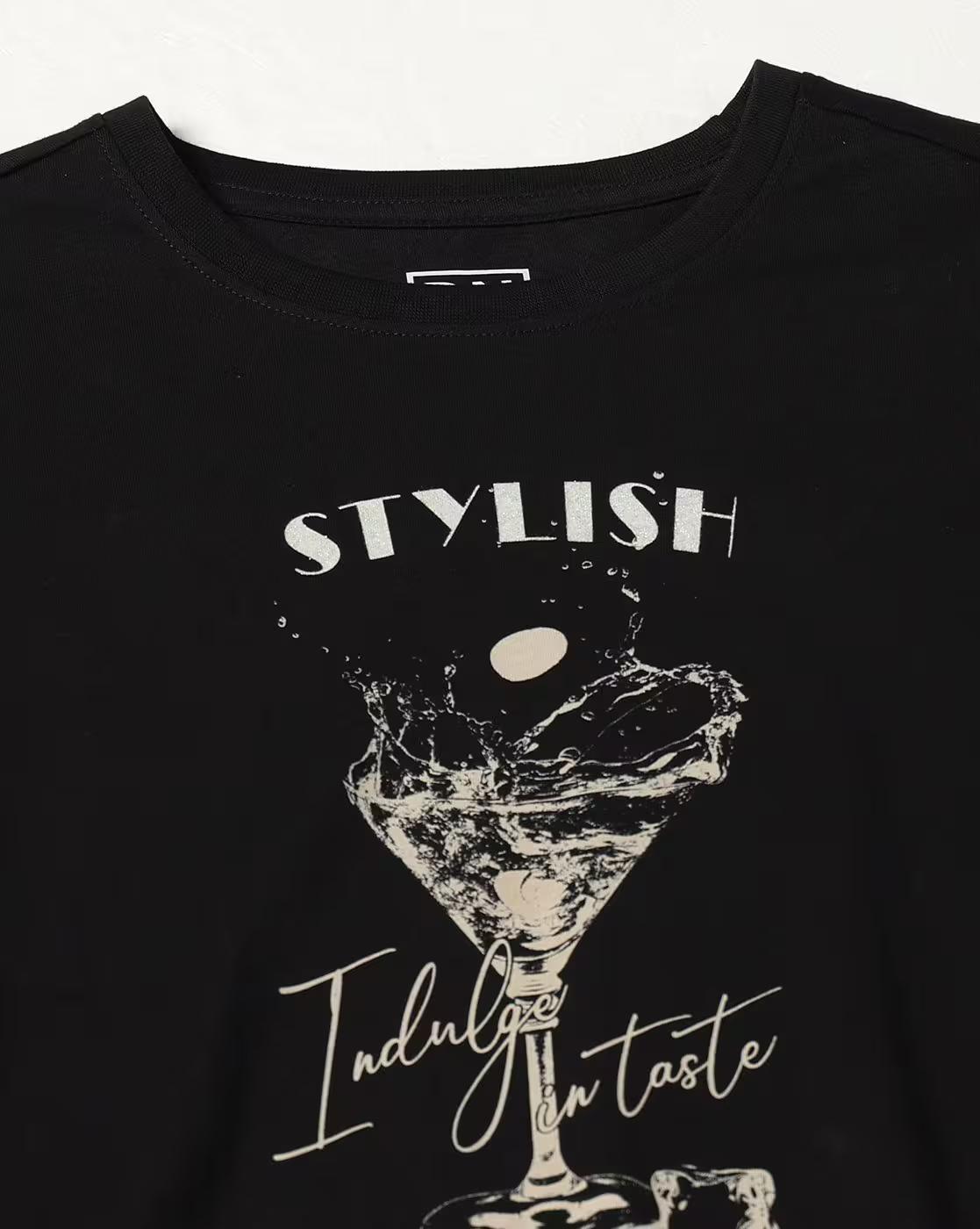 STYLISH REGULAR CROP BODY TEE, BLACK, XS