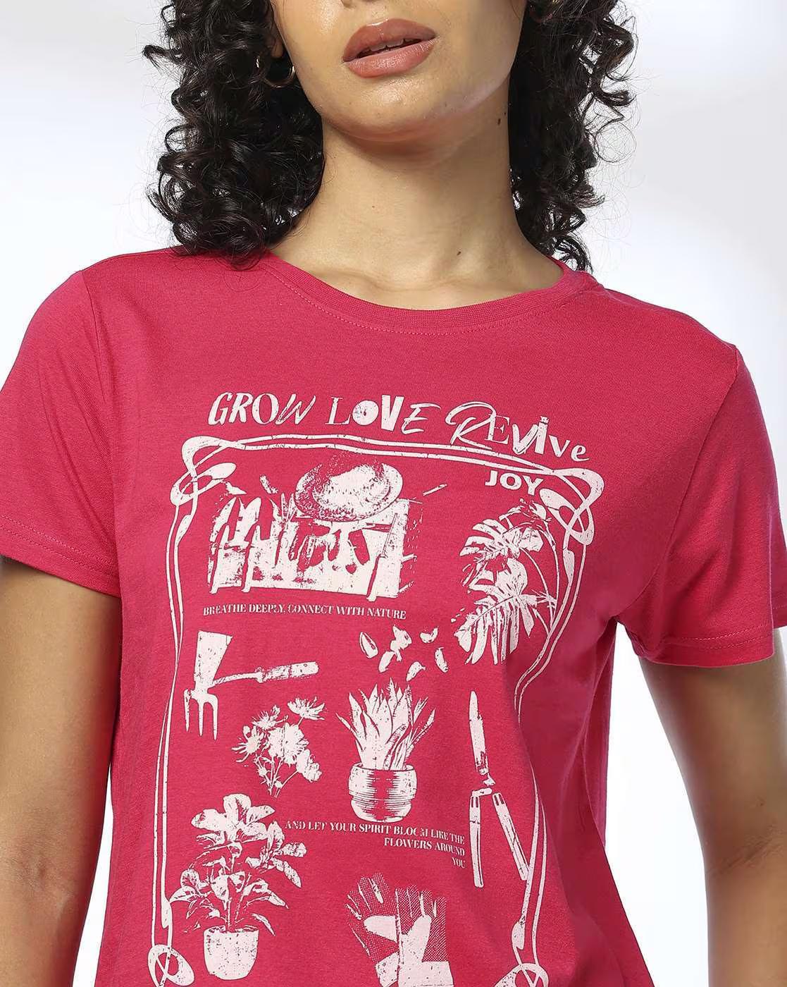 GROW REGULAR CROP BODY TEE, PINK, S