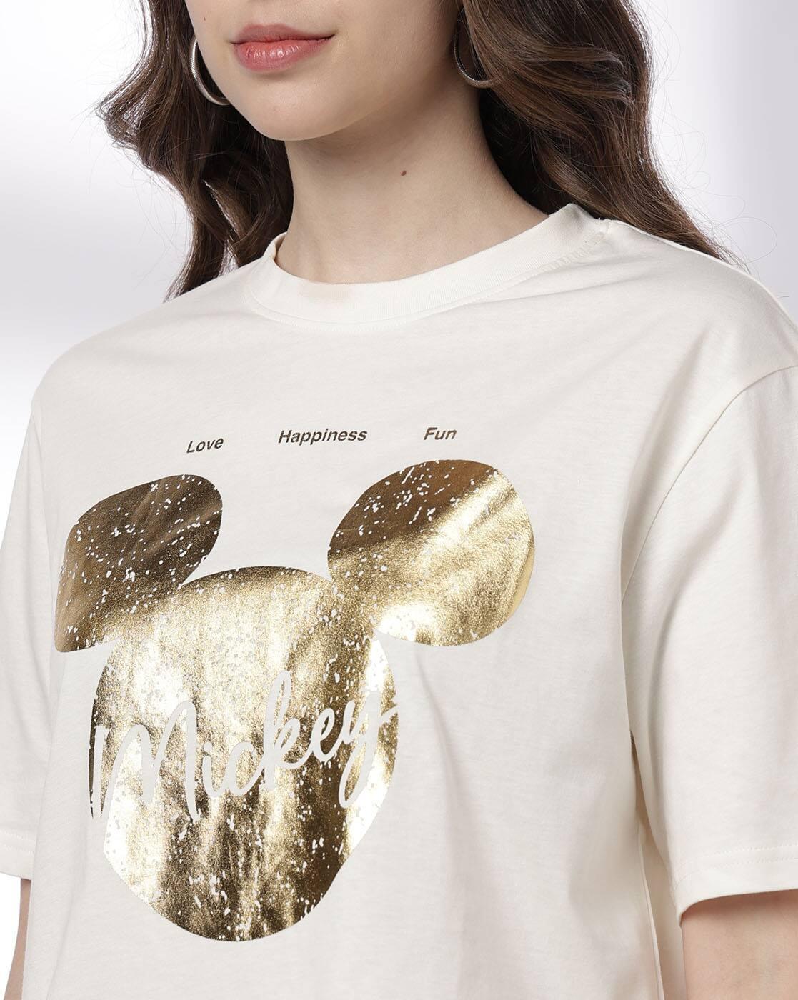 Disney - Women Mickey Mouse Print Boxy Fit Crew-Neck T-Shirt