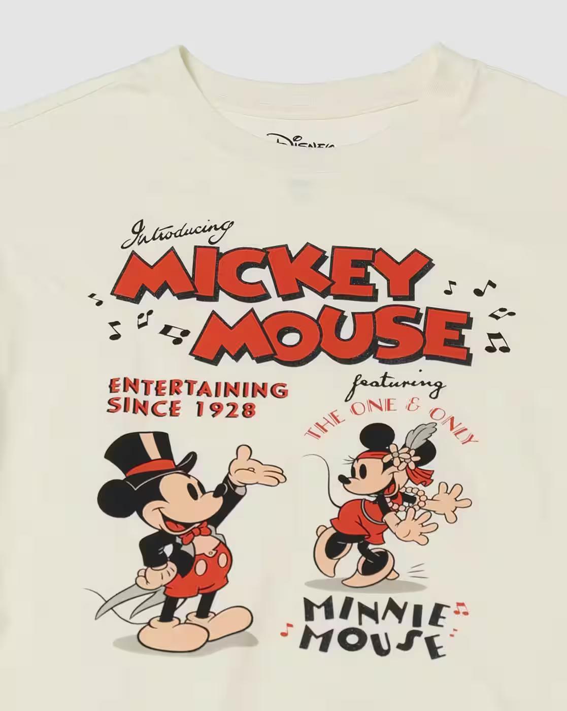 Disney - Women Mickey Mouse Print Boxy Fit Round-Neck T-Shirt