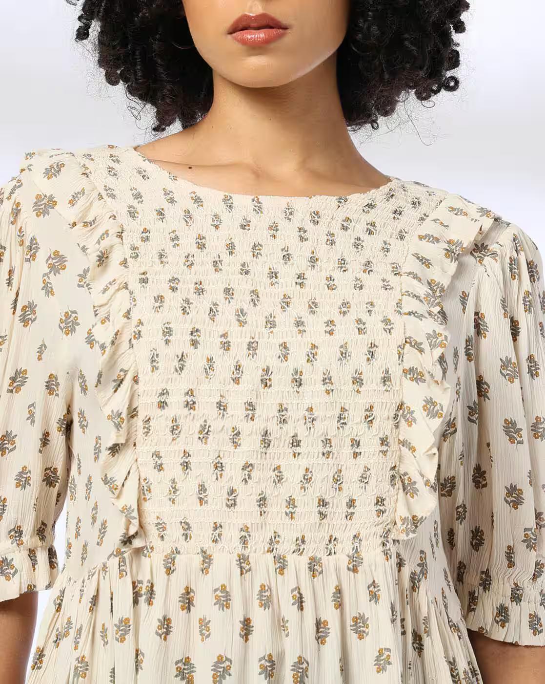 Printed Peplum Top with Sm, OFF WHITE, M
