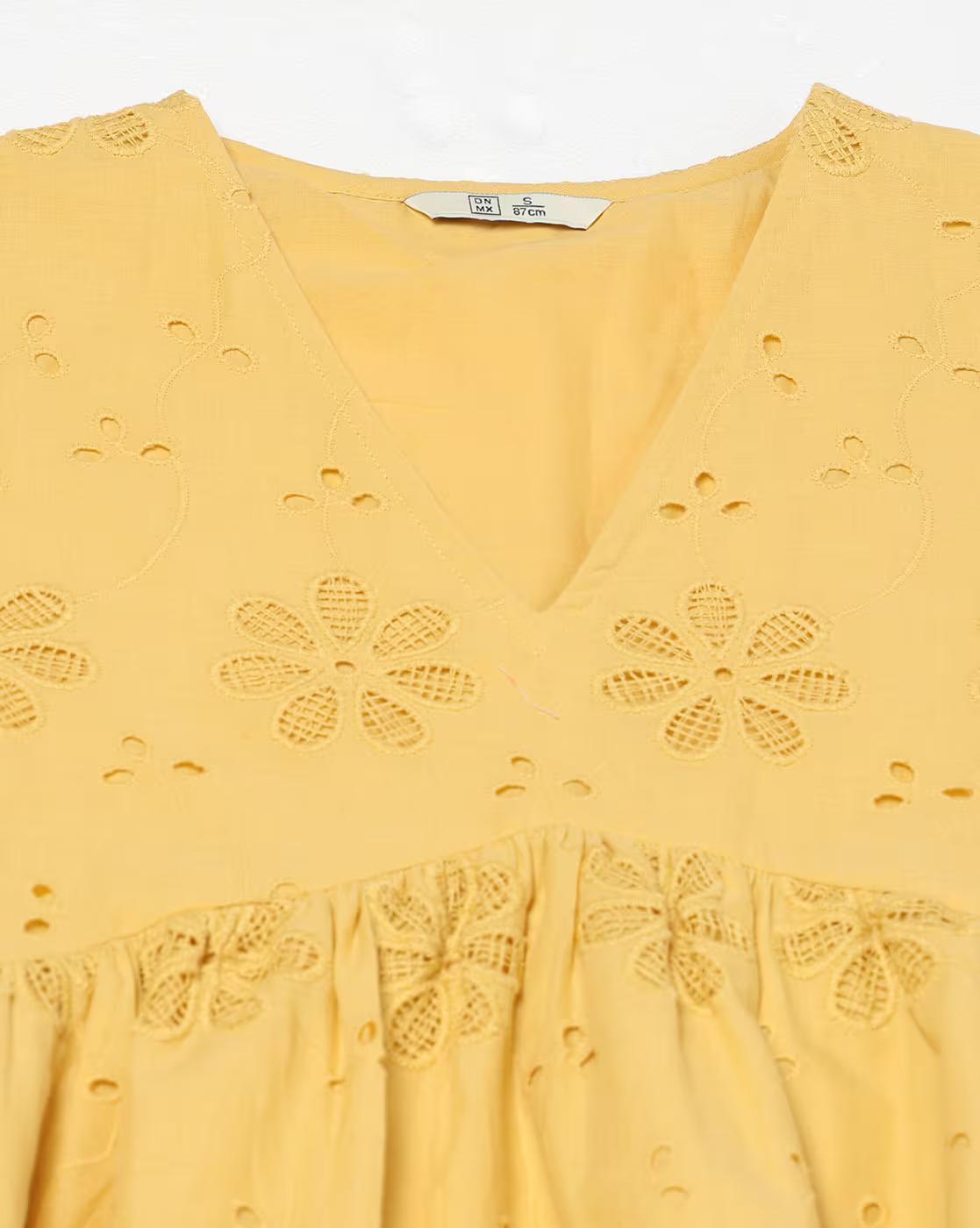 Schiffli Top with Double Nec, YELLOW, XL