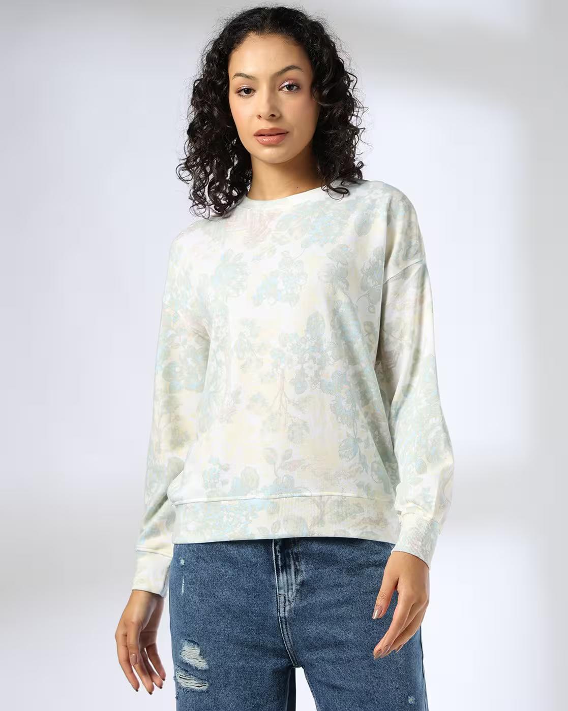 ROME FLORAL AOP SWEATSHIRT, WHITE, L