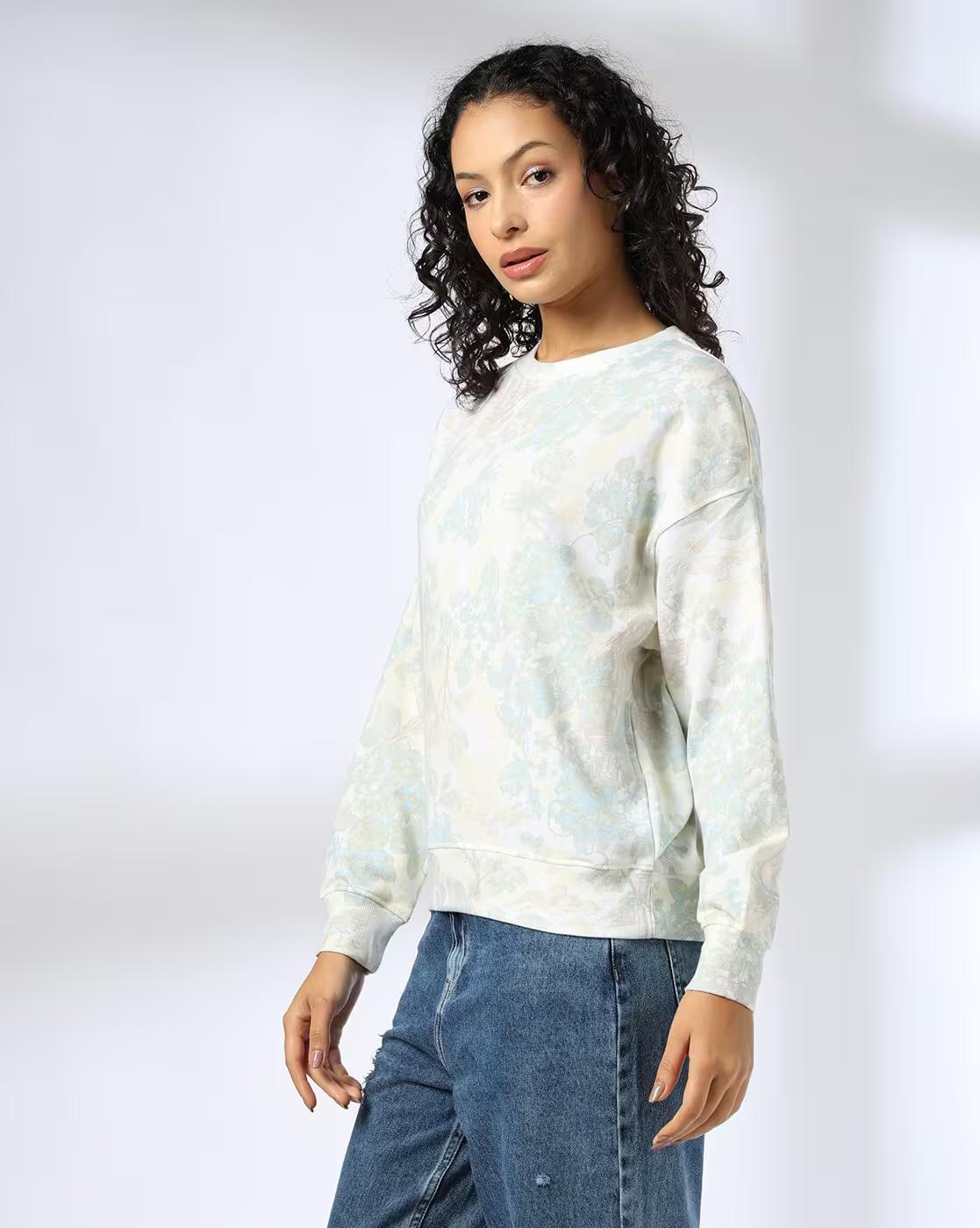 ROME FLORAL AOP SWEATSHIRT, WHITE, L