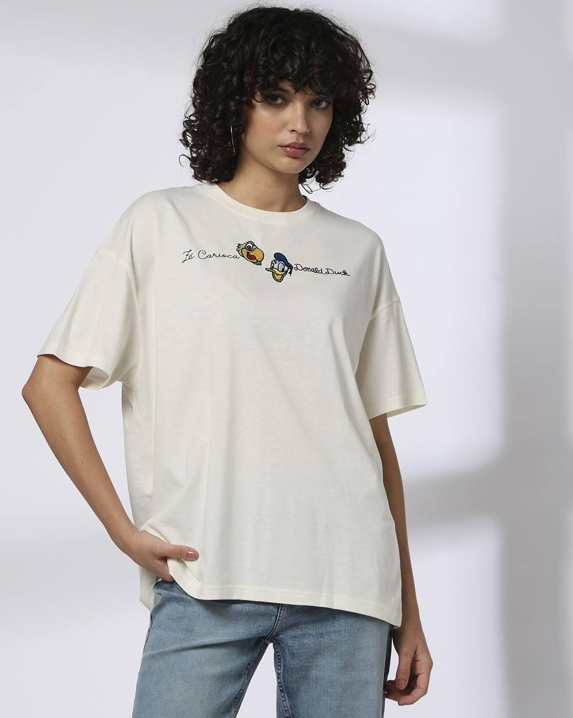 Women Donald Duck Print 90 Loose Fit Crew-Neck T-Shirt