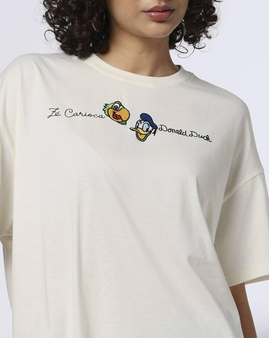 Women Donald Duck Print 90 Loose Fit Crew-Neck T-Shirt
