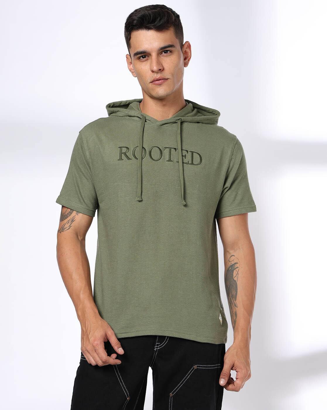 TEES14 EMBROIDERED SS HOODIE, OLIVE, S