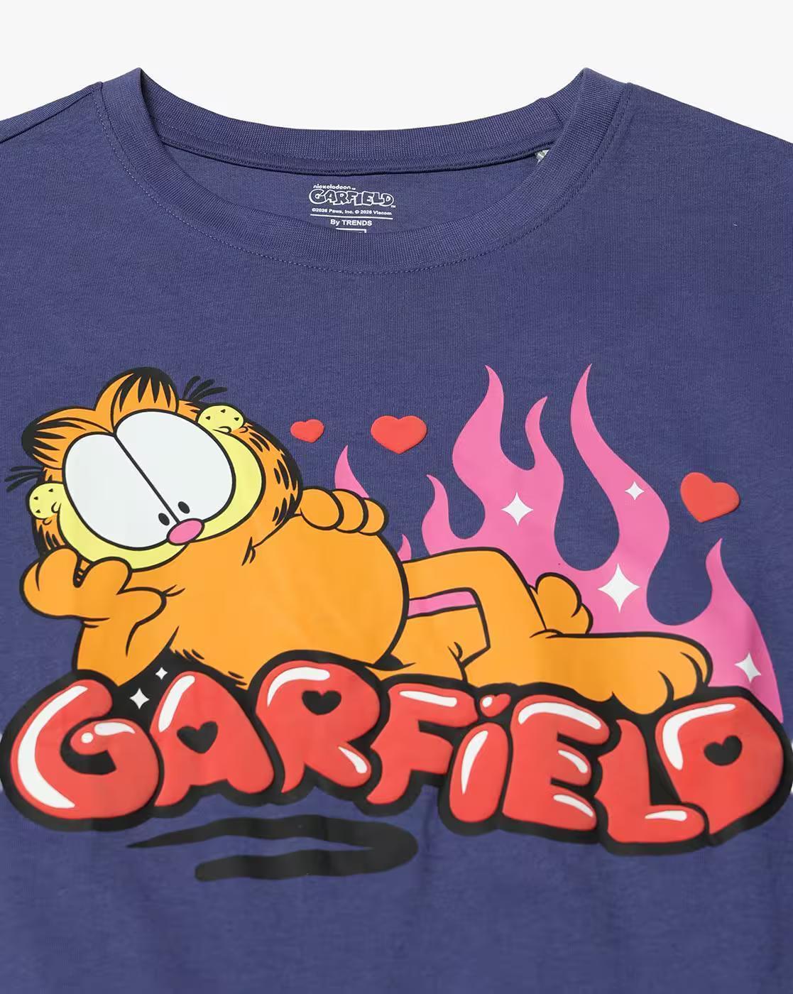 Women Garfield Print Loose Fit Crew-Neck T-Shirt
