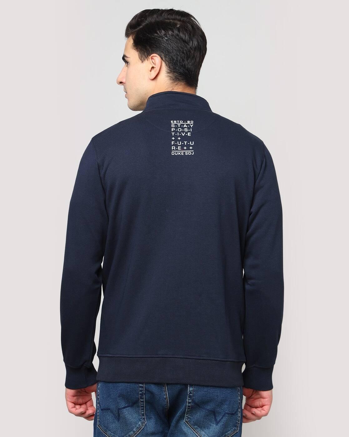 Typographic Print Regular Fit Zip-Front Sweatshirt