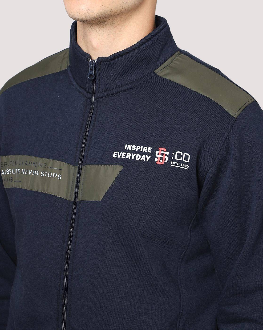 Typographic Print Regular Fit Zip-Front Sweatshirt