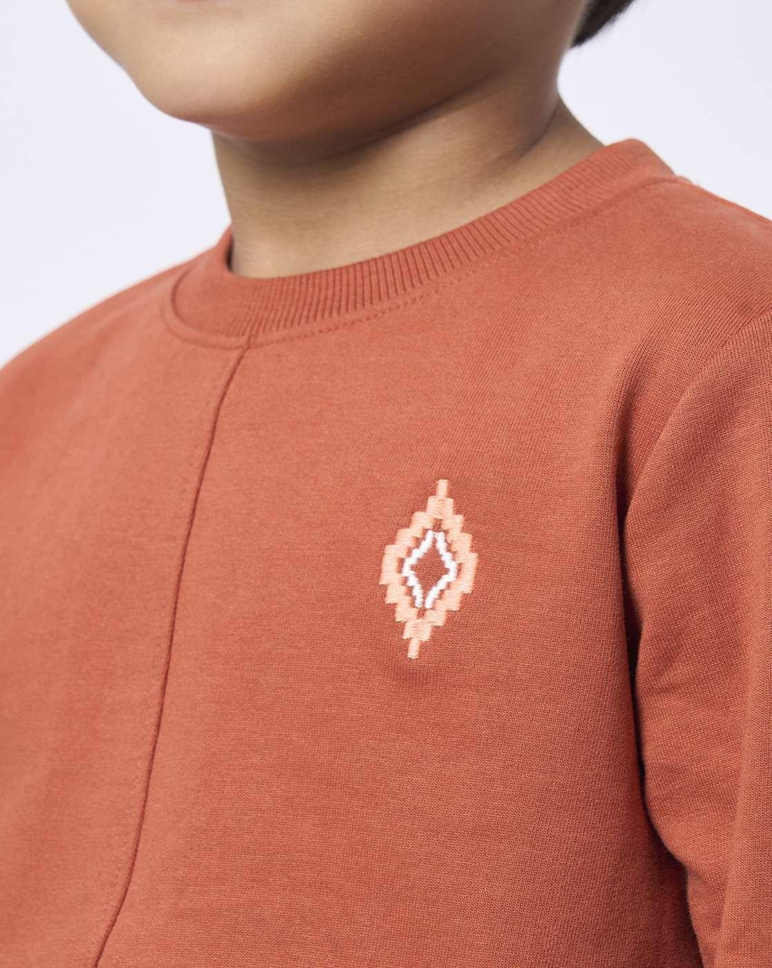 CREW NECK SWEATSHIRT, RUST BROWN, 7-8Y