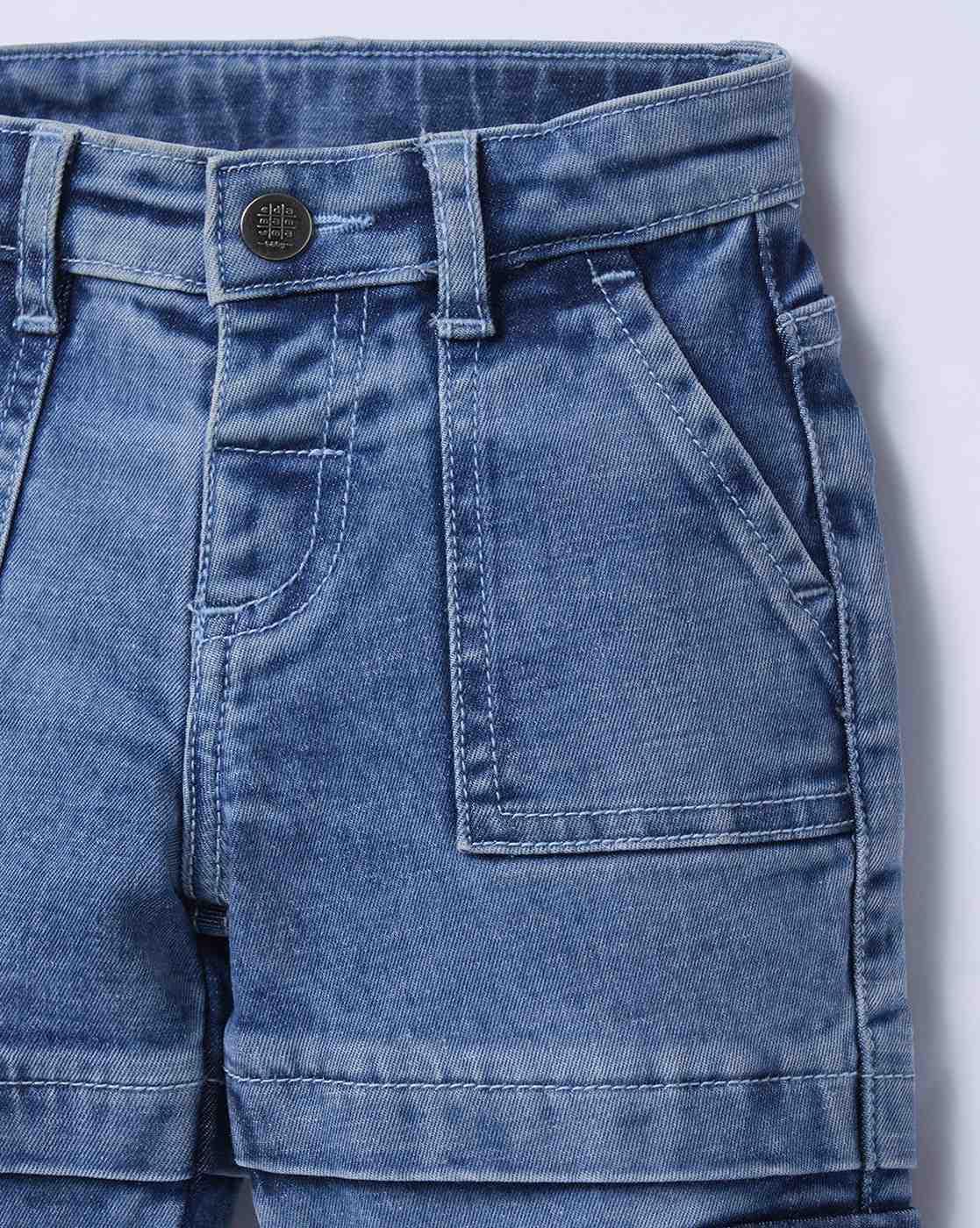 MID WASH CARGO DENIM, BLUE, 18-24M